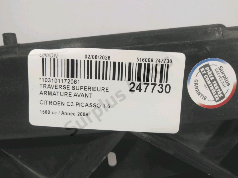 Traverse supérieure armature avant